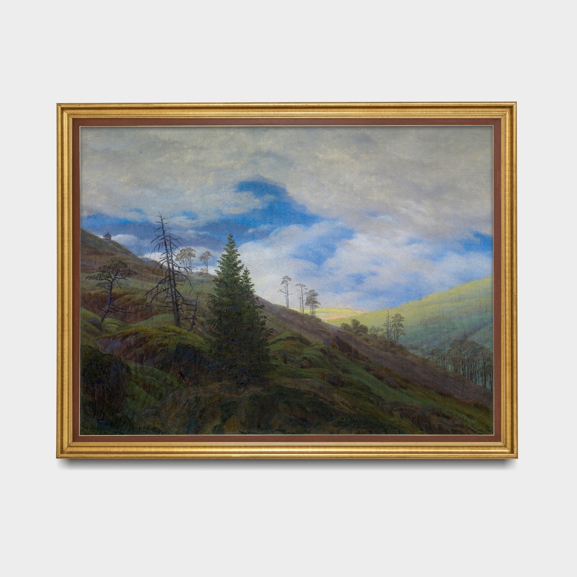 Evergreen Mountainside Under Billowing Dramatic Clouds Vintage Poster - Image 3