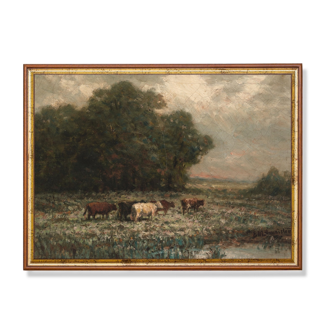 Vintage Country Landscape with Cattle, Art Print