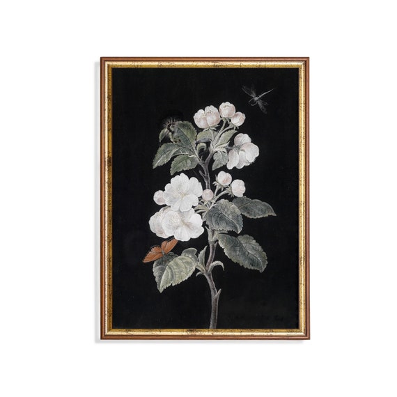Print And Ship Vintage Flower Painting Antique Botanical Print Moody Rustic Floral Artwork Mailed Art Dark Academia Fine Art