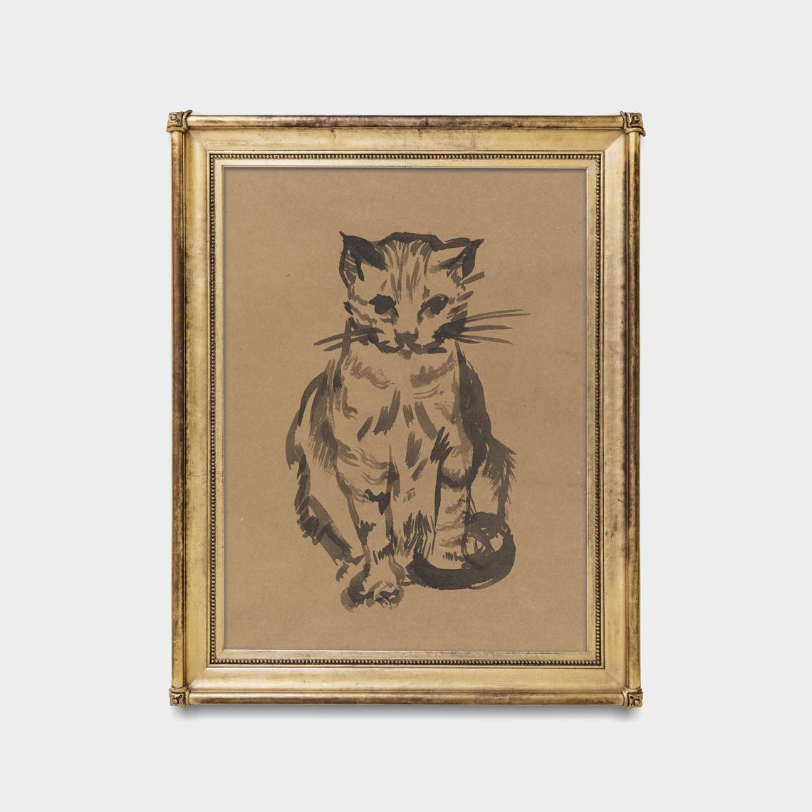 Tabby Cat Ink Sketch on Warm Tan Paper Vintage Feline Poster - Image 5