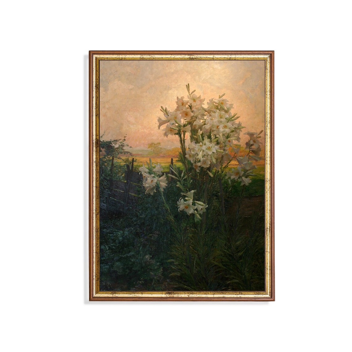 Vintage Floral Branch Landscape, Rustic Art Print