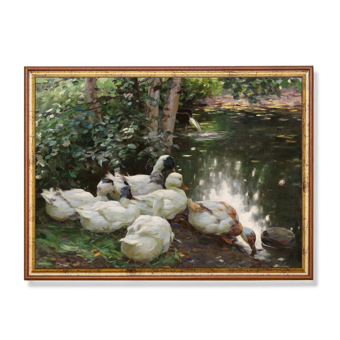 Ducks in the Pond, Vintage Spring Landscape Art Print