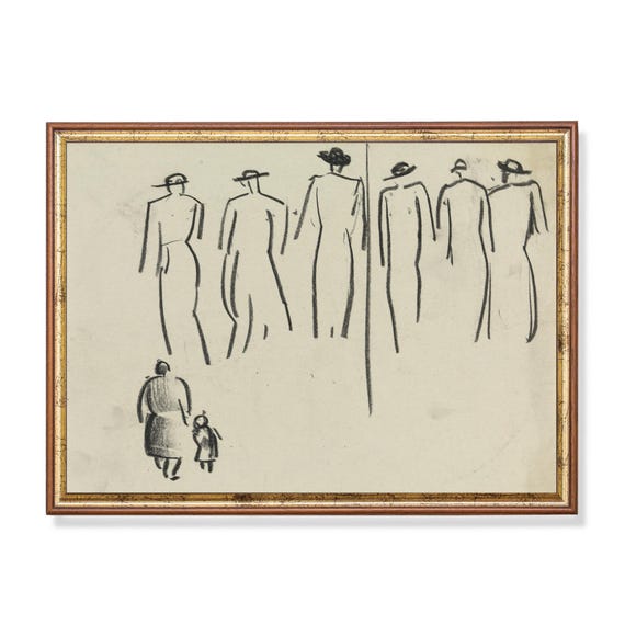 Print And Ship Vintage Sketch Drawing Antique Print Neutral Artwork Figure Study Abstract Wall Art Vintage Home Decor