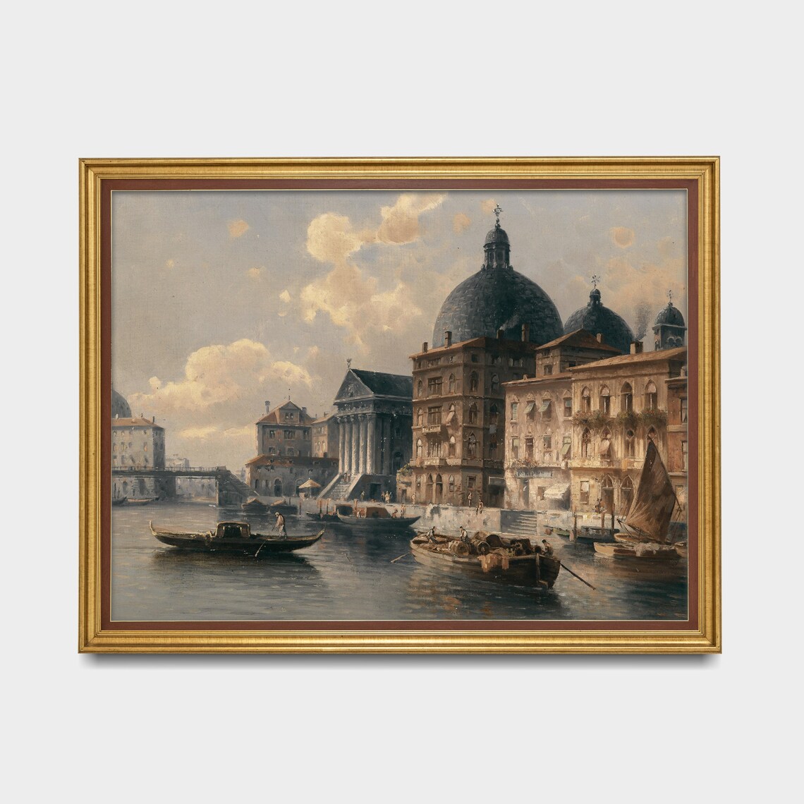 Vintage Venice Canal Painting Domed Church Gondola Italy Wall Art - Image 4