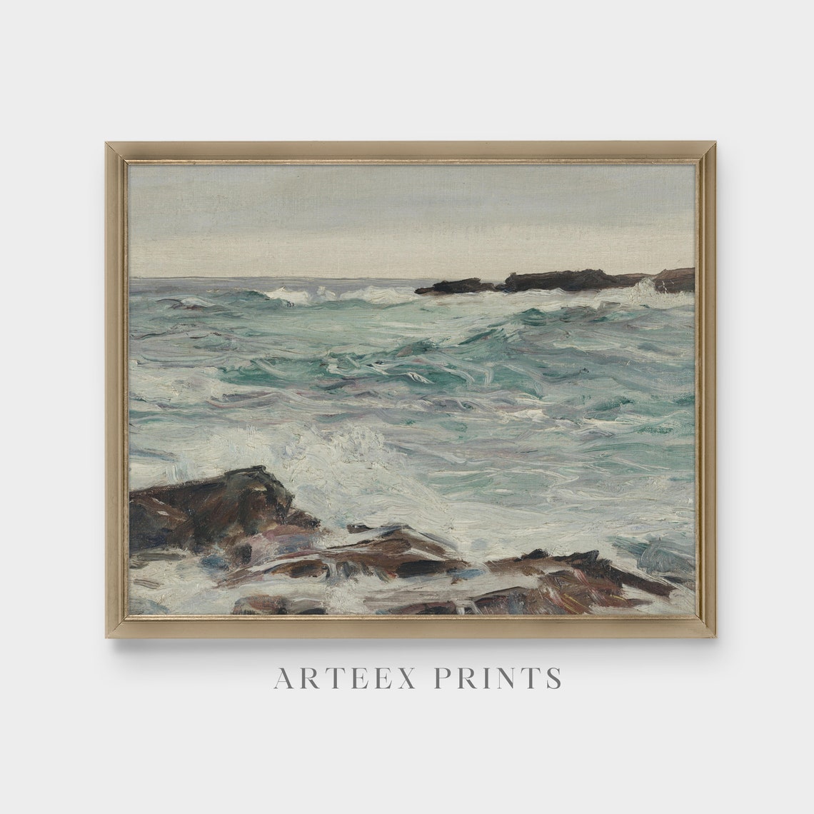 Crashing Ocean Waves on Dark Rocks Dramatic Seascape Art Poster - Image 3