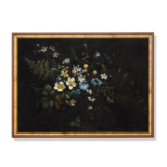 Printed And Shipped Vintage Still Life With Flowers And Ferns Antique Floral Painting Oil Painting Print Moody Dark Academia