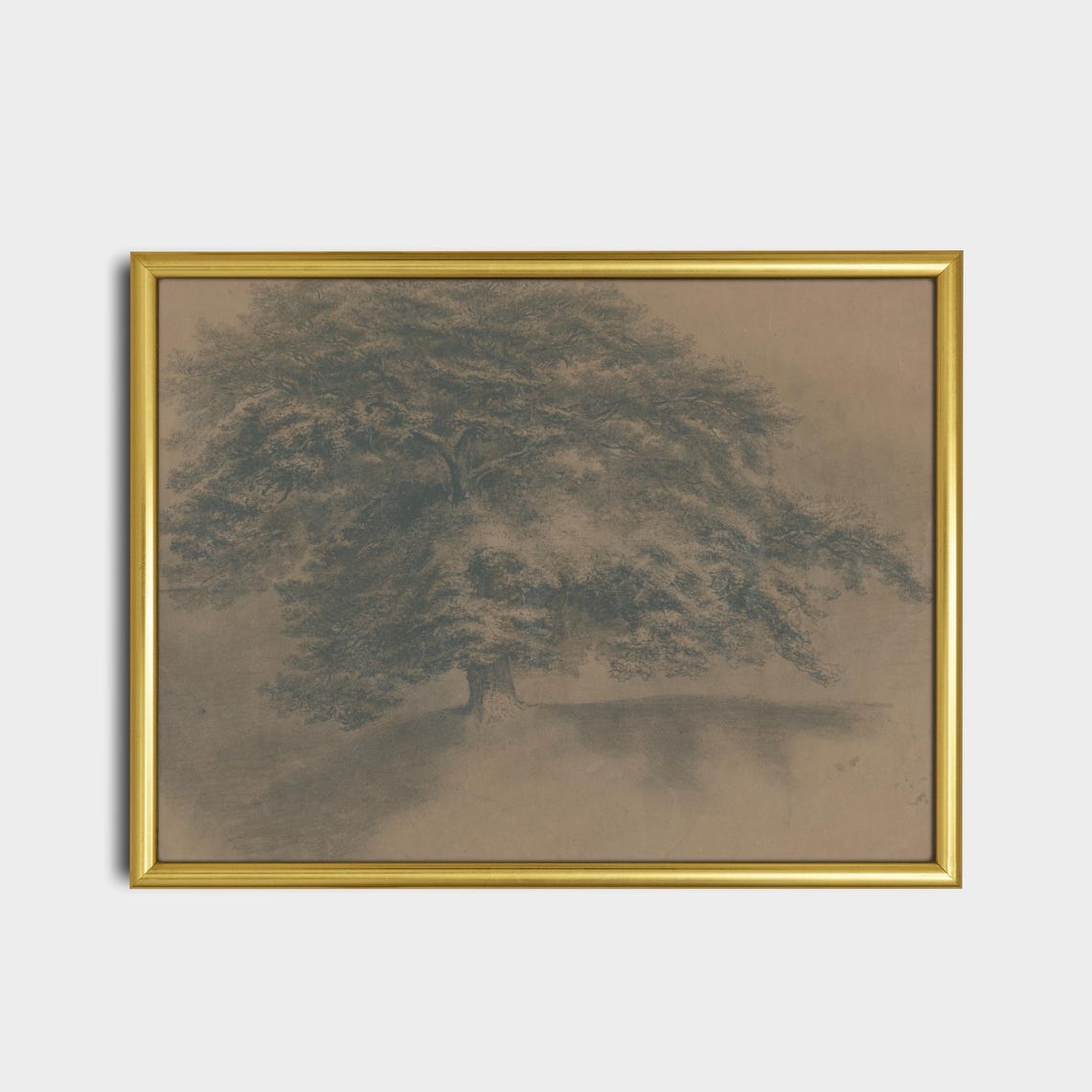 Sepia Sketch Great Spreading Tree Field Vintage Drawing Art Poster - Image 2