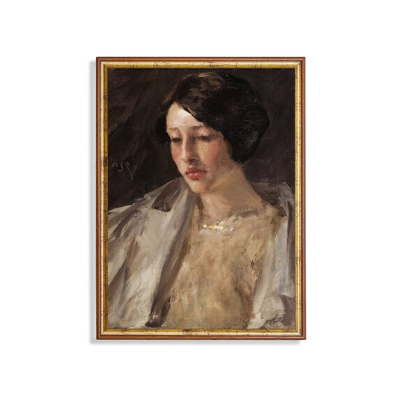 Portrait of a Young Woman With Downcast Eyes Vintage Art Poster