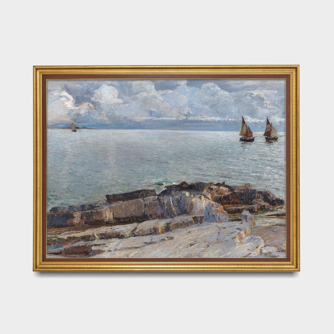 Rocky Coastline Seascape With Sailboats Under a Cloudy Sky Poster - Image 5
