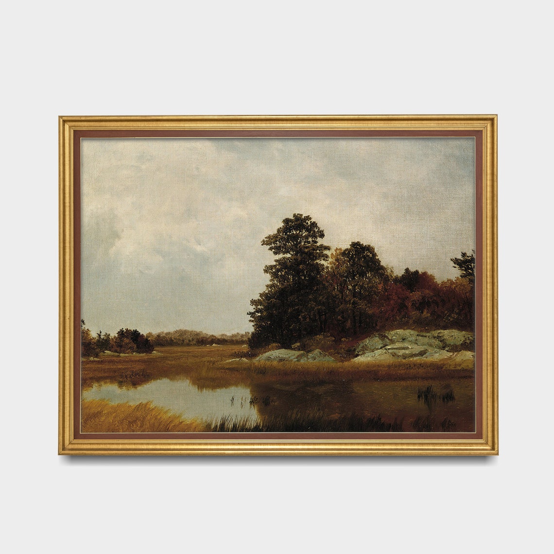 Autumn Marsh Pond with Golden Fields Vintage Landscape Poster - Image 2