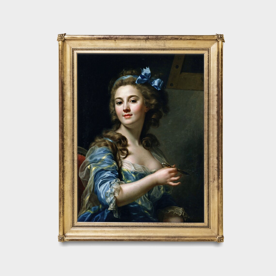 Young Woman Artist in Blue Dress Holding a Paintbrush Poster - Image 3