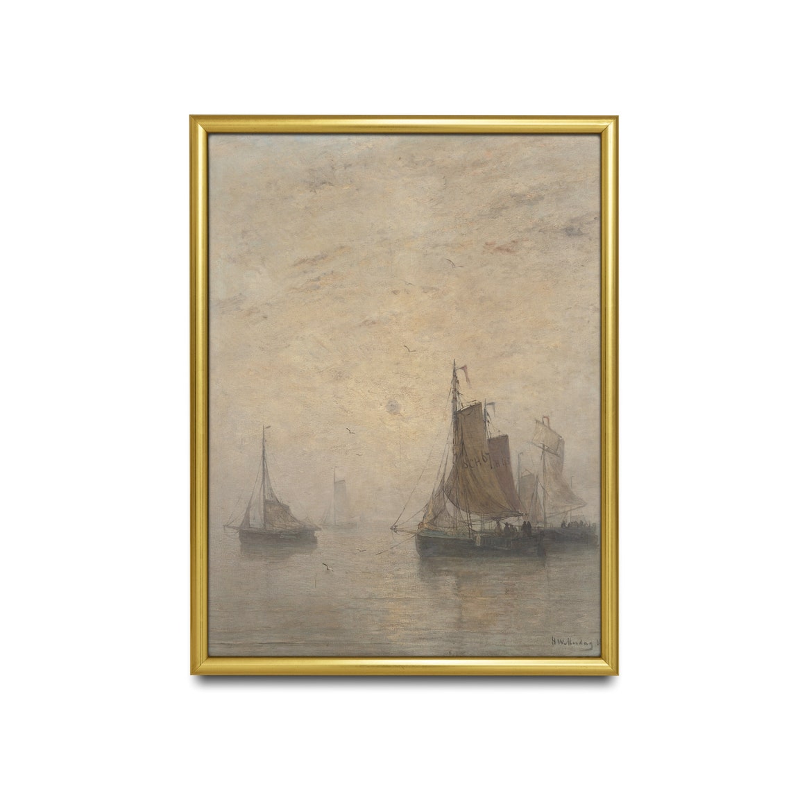 Vintage Sailing Ship Painting Antique Nautical Decor Muted Seascape Fine Print Neutral Artwork Wall Art - Image 5