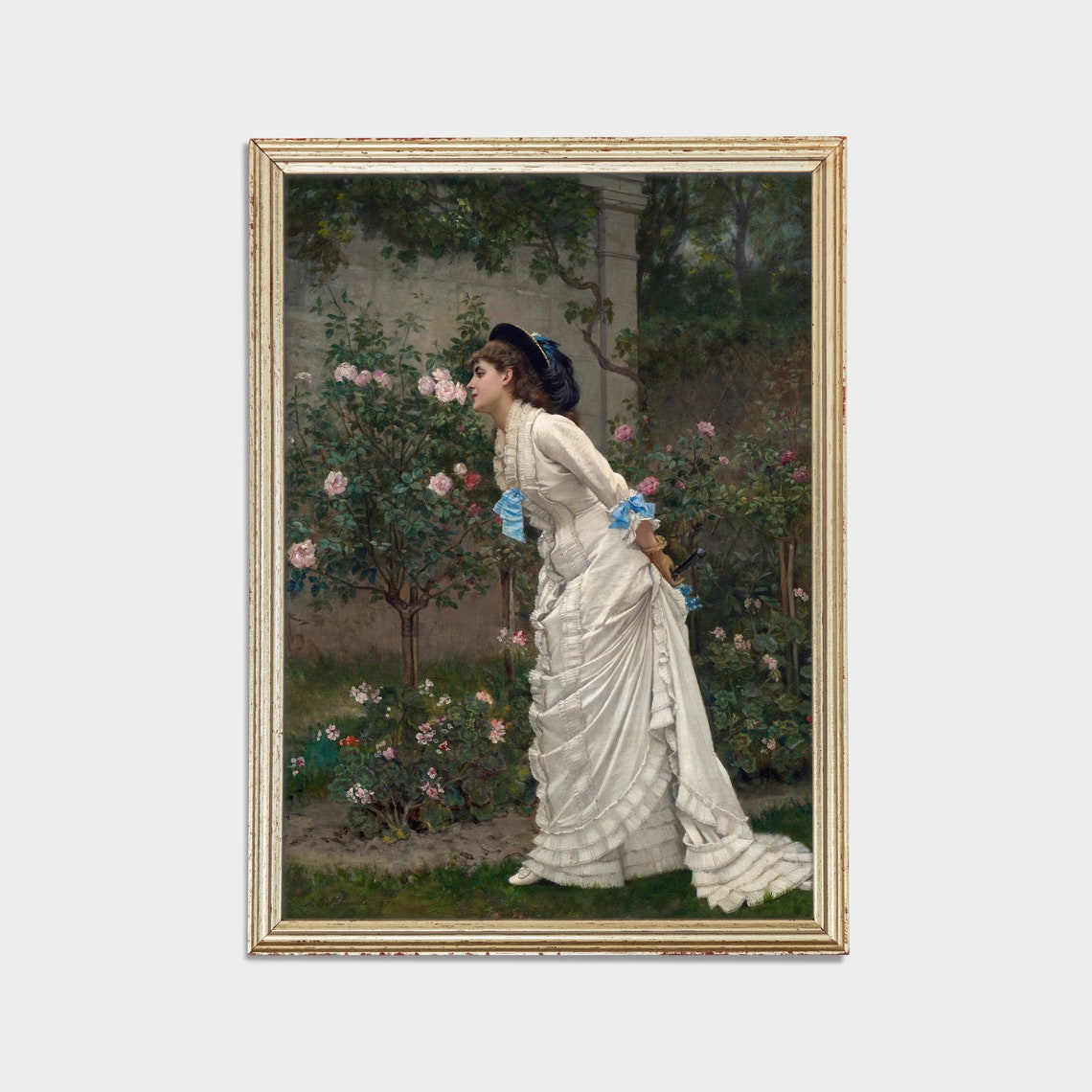 Woman In Rose Garden Vintage Portrait Painting Moody Rustic Oil Painting Print Victorian Female Art Art - Image 2