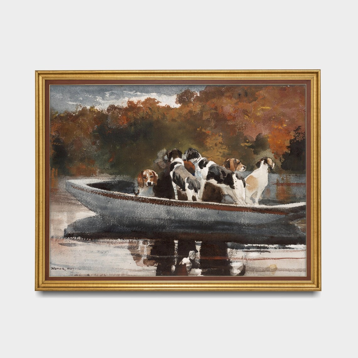 Vintage Dogs in Boat and Ship, Antique Art Print - Image 3