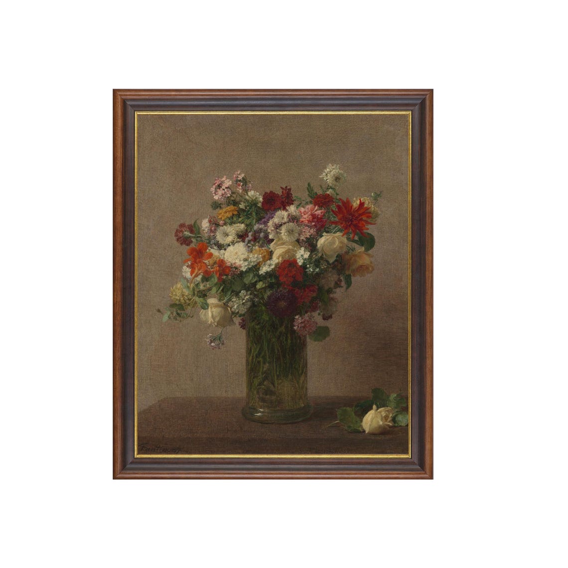Colorful Mixed Bouquet Tall Vase Realistic Floral Still Life Poster