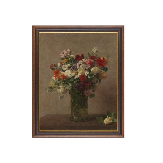 Print And Ship Vintage Floral Painting Still Life With Flowers Antique Floral Print Moody Rustic Art Flowers In A Vase