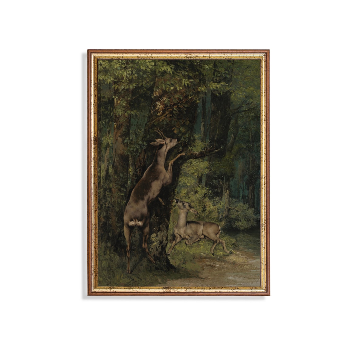 Deer In The Forest Vintage Rustic Farmhouse Art Print