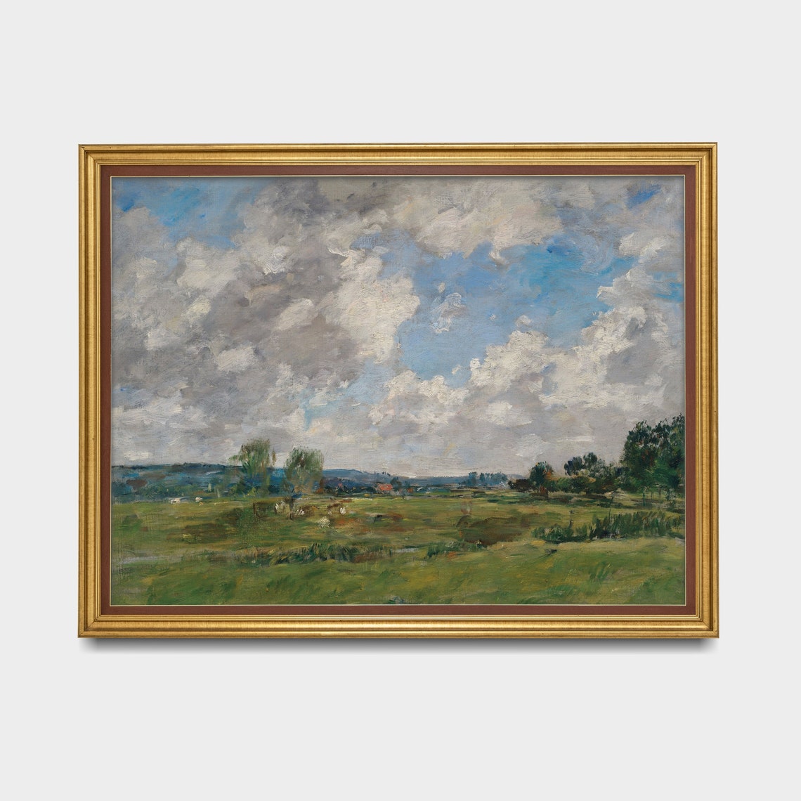 Green Pasture Under Dramatic Clouds Vintage Countryside Poster - Image 3