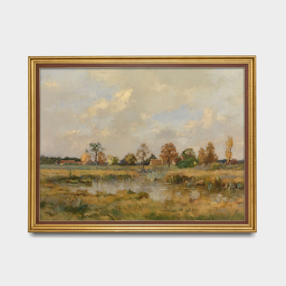 Antique Pond with Reeds and Autumn Trees Country Scene Poster - Image 3