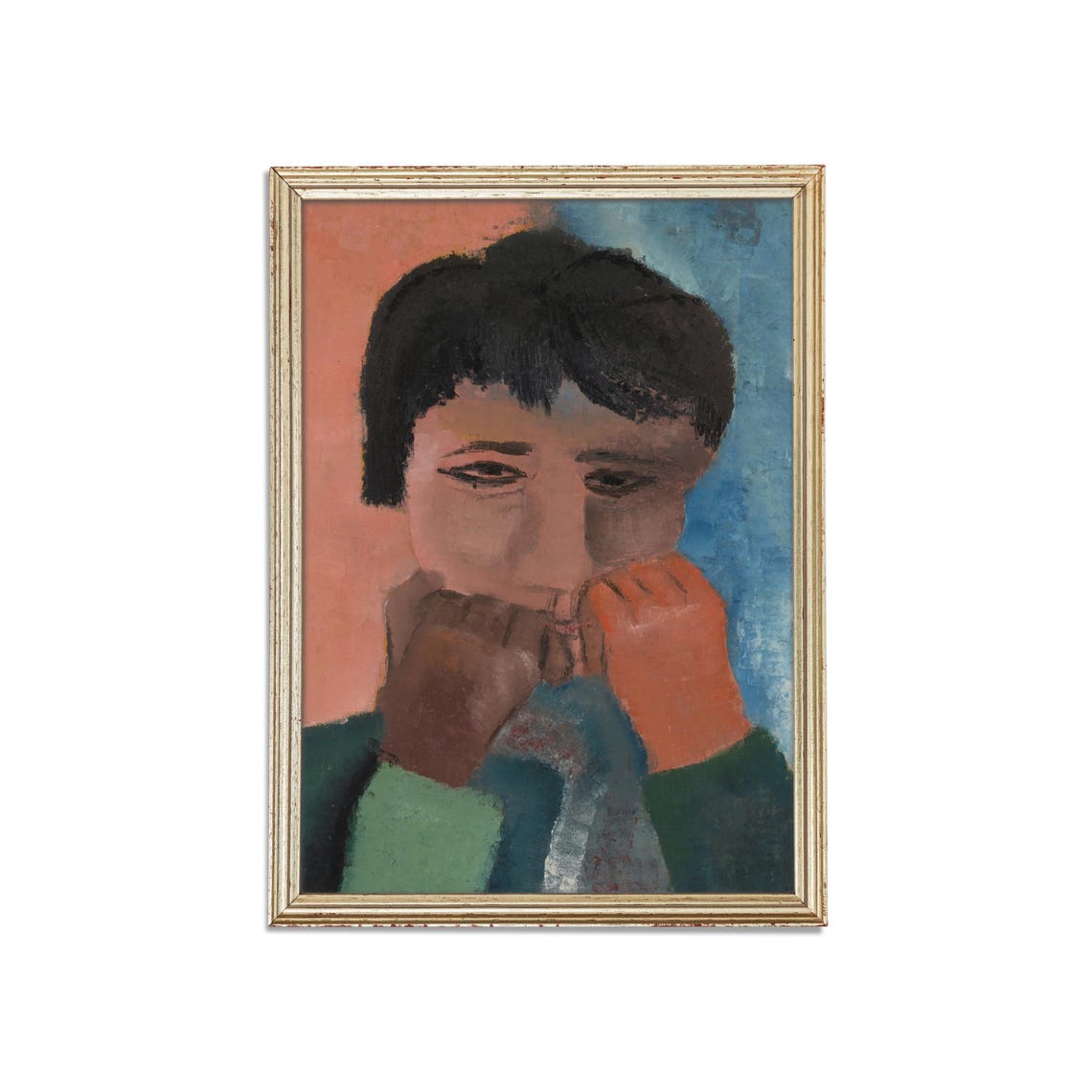 Expressionist Portrait of a Figure with Hands Pink and Blue Poster - Image 3
