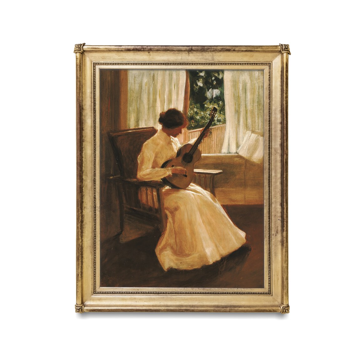 Woman Playing Guitar by a Window Antique Music Room Scene Poster - Image 2
