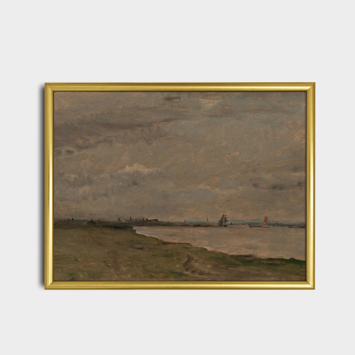 Tonal River Estuary Distant Ships Vintage Landscape Painting Poster - Image 5