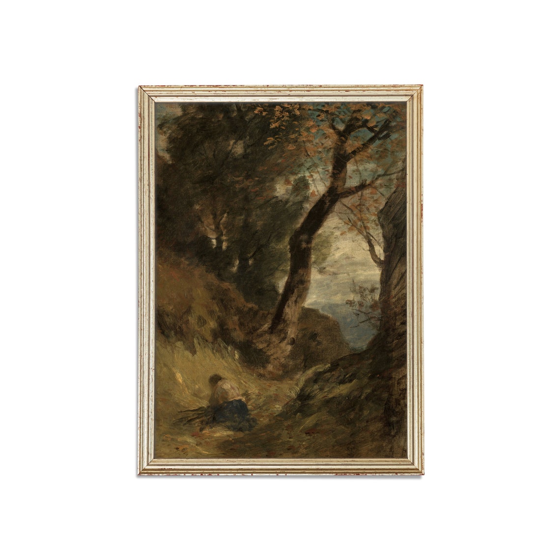 Lone Wood Gatherer in a Dark Shadowy Deep Forest Ravine Poster - Image 3