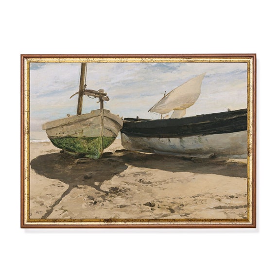 Vintage Boats Painting Antique Sailing Boat Print Nautical Decor Oil Painting Wall Art Fine Art Print