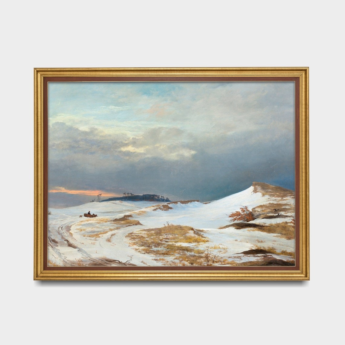 Horse-Drawn Sleigh on Snowy Road at Dusk Vintage Winter Poster - Image 3