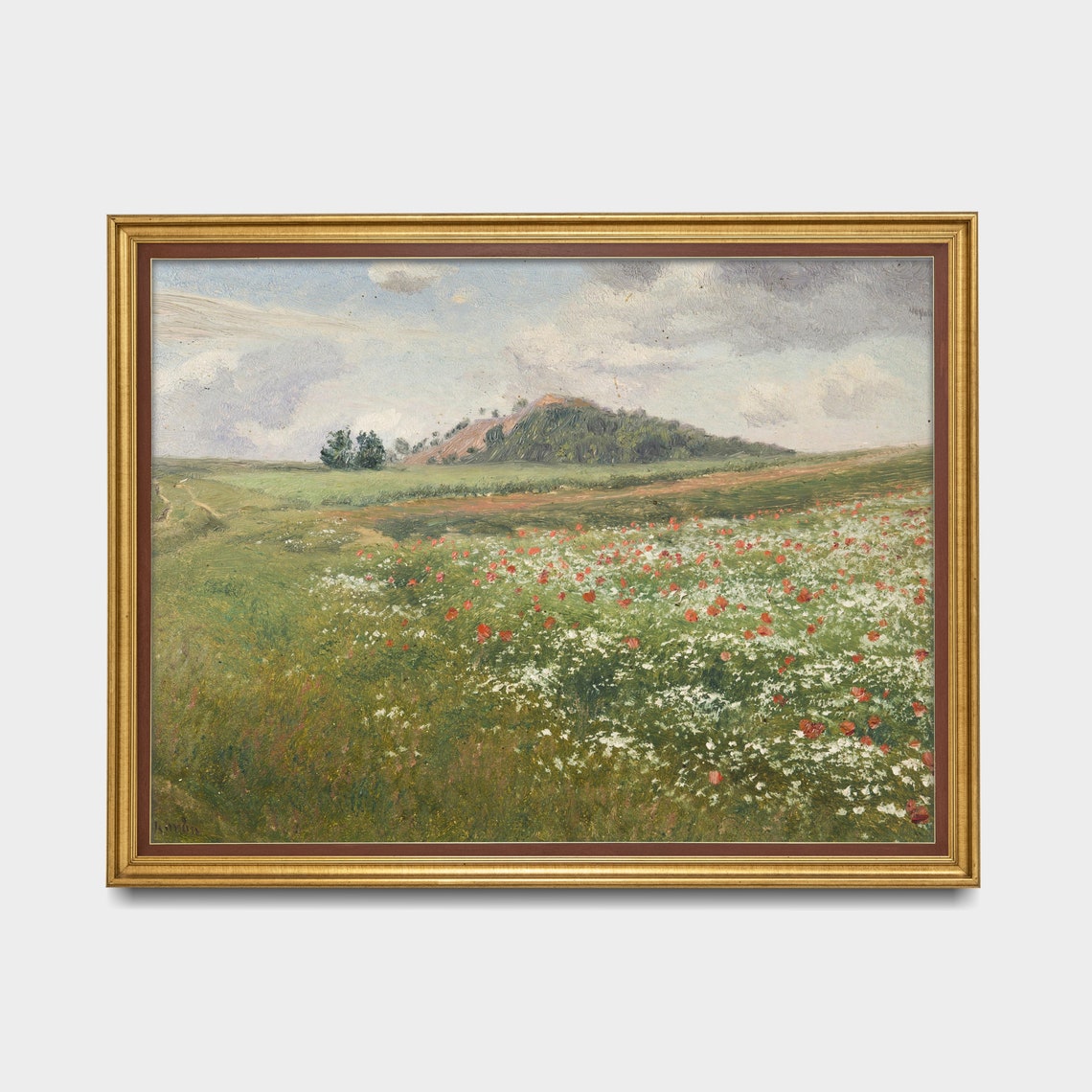 Impressionist Poppy Meadow With a Distant Wooded Hill Poster - Image 3