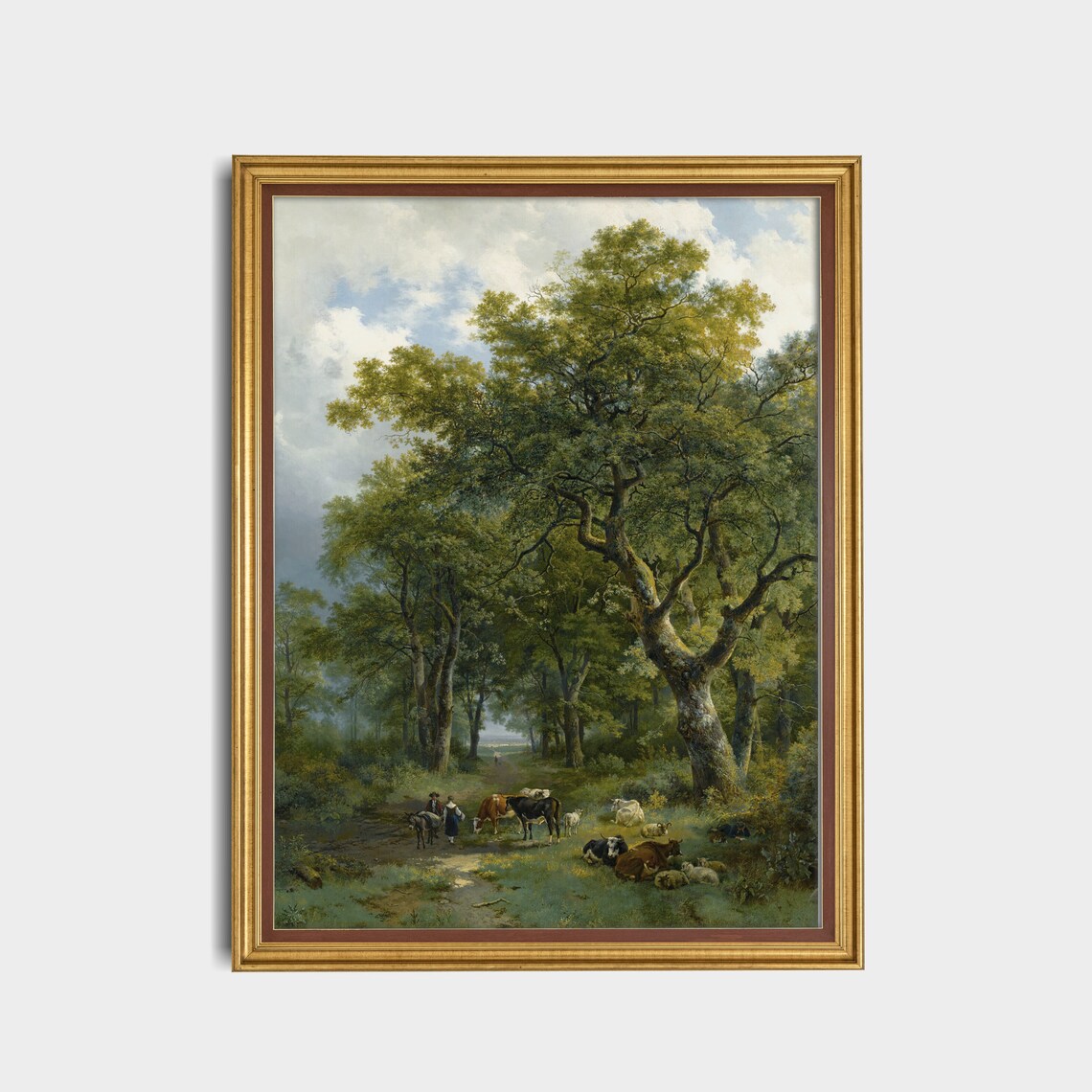 Cows Resting in Forest Vertical Vintage Pastoral Woodland Art Poster - Image 5