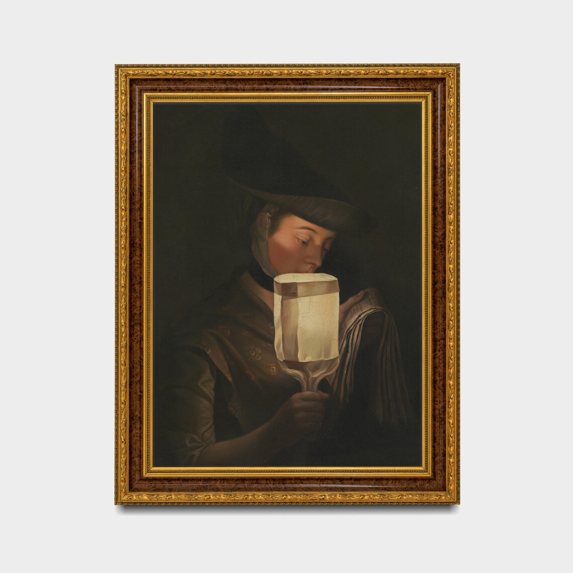 Woman Holding a Glowing Lantern Dark Vintage Candlelit Portrait Poster - Image 2