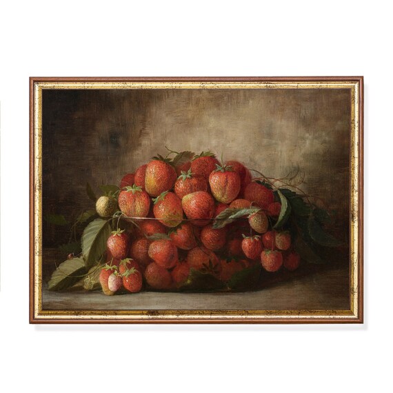 Still Life With Strawberries Vintage Still Life Painting Antique Fruits Art Fine Art Kitchen Decor