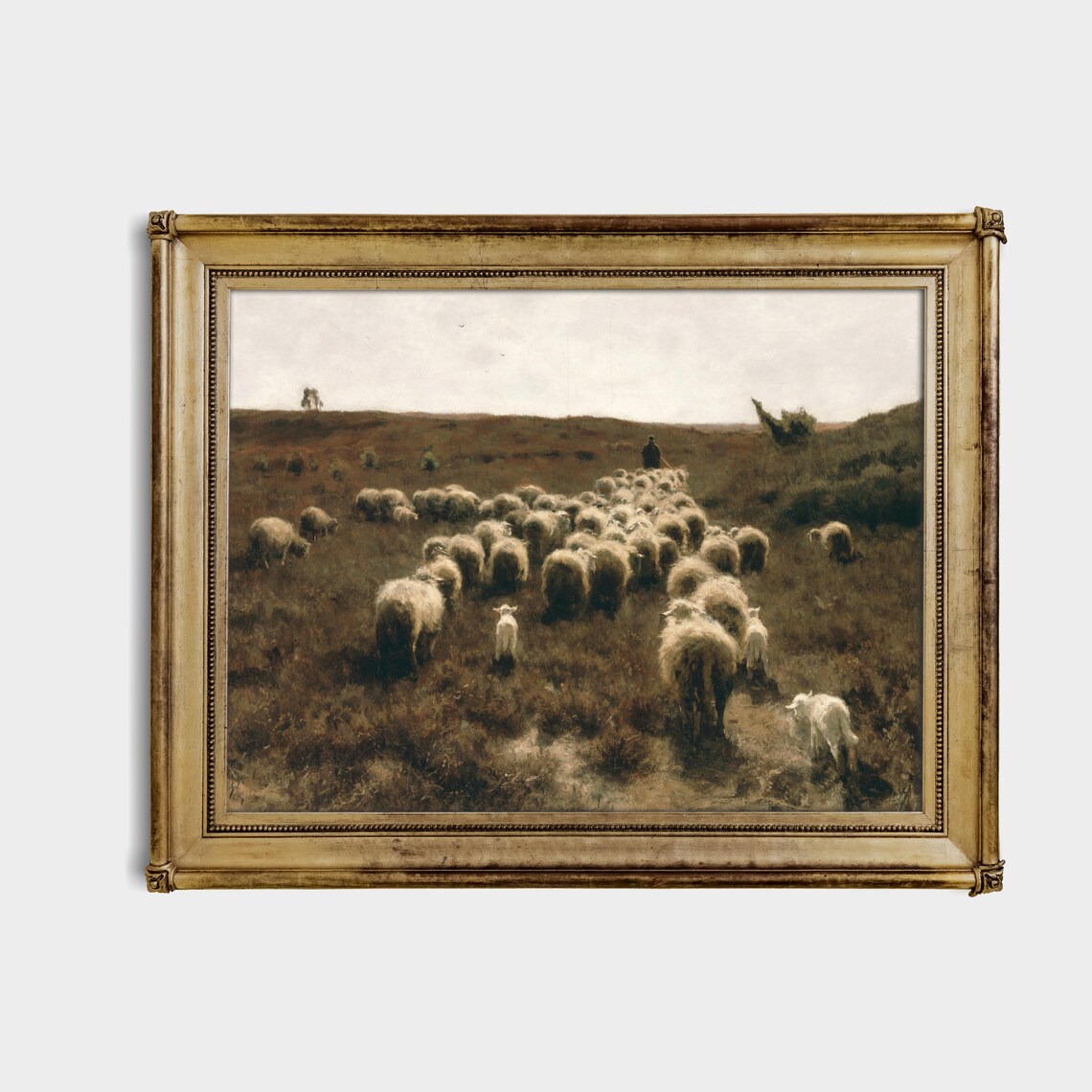 Shepherd with Flock of Sheep on the Moor Vintage Pastoral Poster - Image 4