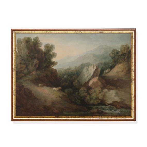 Vintage Wooded Landscape Antique Country Landscape Moody Rustic Nature Print Wall Art Farmhouse Decor