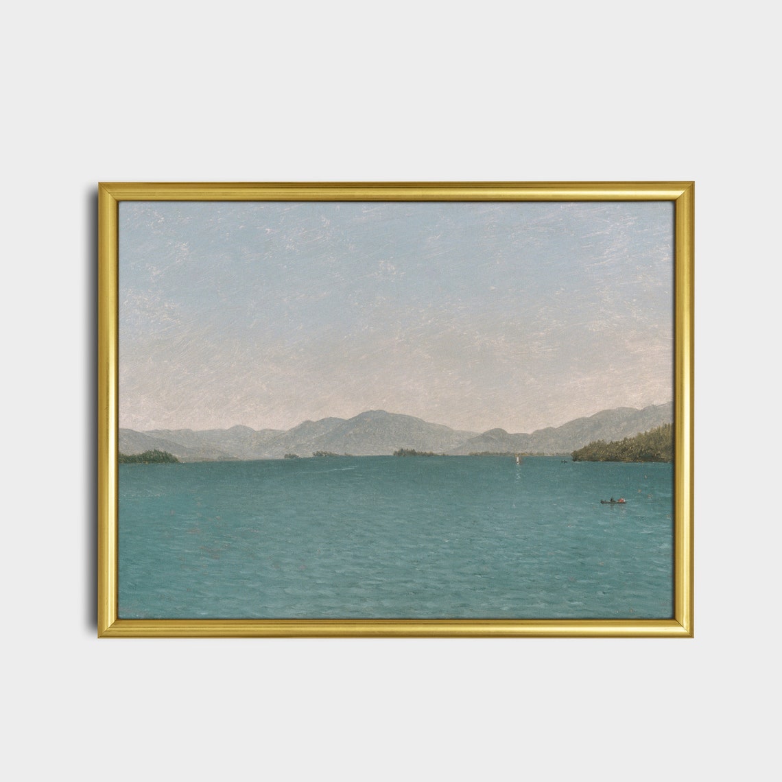 Tranquil Blue Lake With Distant Mountains Vintage Luminist Poster - Image 2