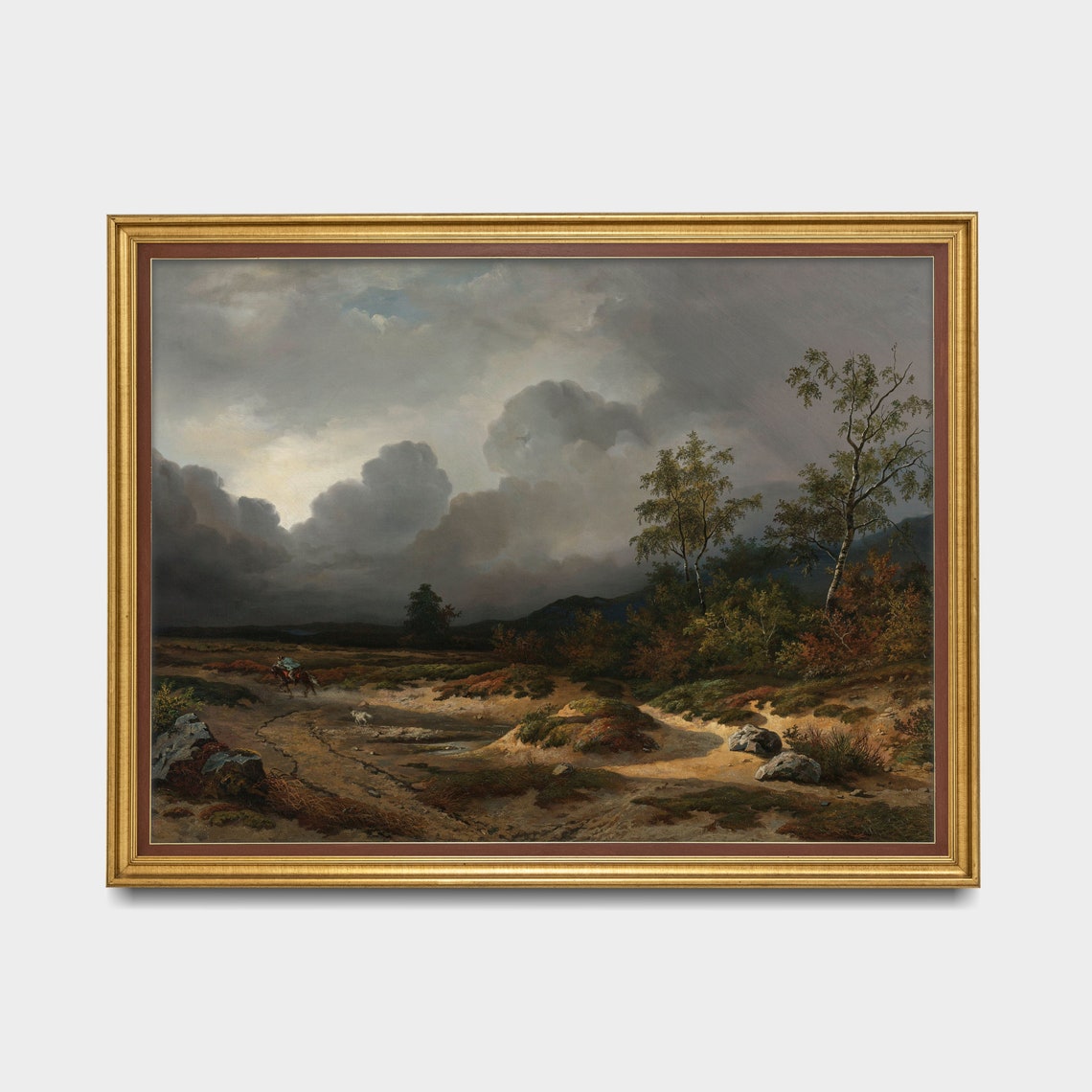 Rider On Stormy Moor Vintage Landscape Painting Moody Clouds Poster - Image 3