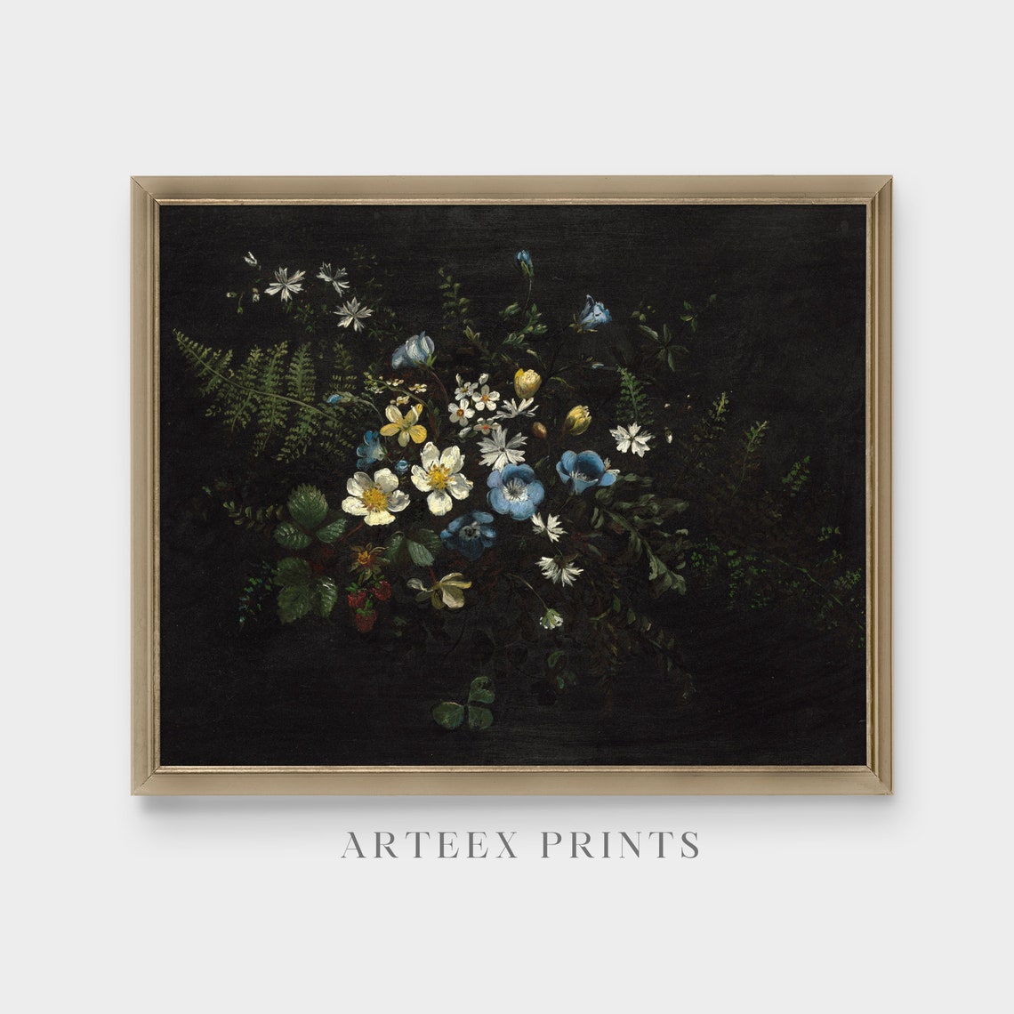 Vintage Still Life With Flowers And Ferns Antique Floral Painting Oil Painting Print Moody Dark Academia Fine Art - Image 5