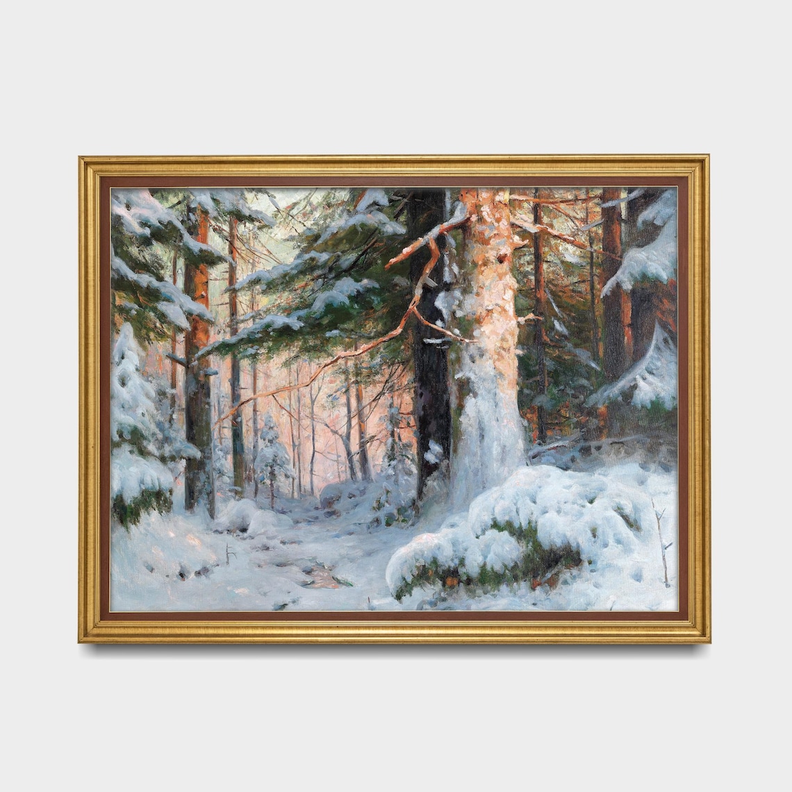 Sunlit Snowy Pine Forest Winter Wonderland Vintage Landscape Poster - Image 5