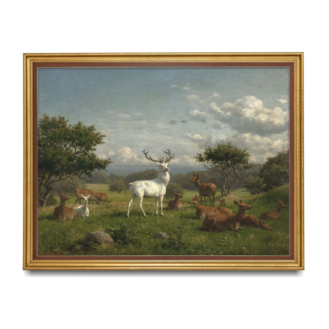 Vintage Deer Painting, Antique Rustic Art Print - Image 3