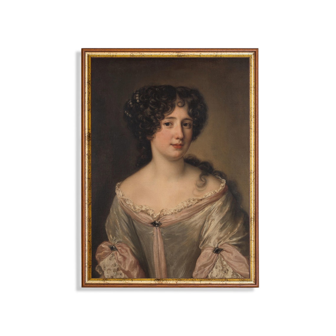 Dark Haired Woman in a Pink Gown 18th Century Portrait Poster
