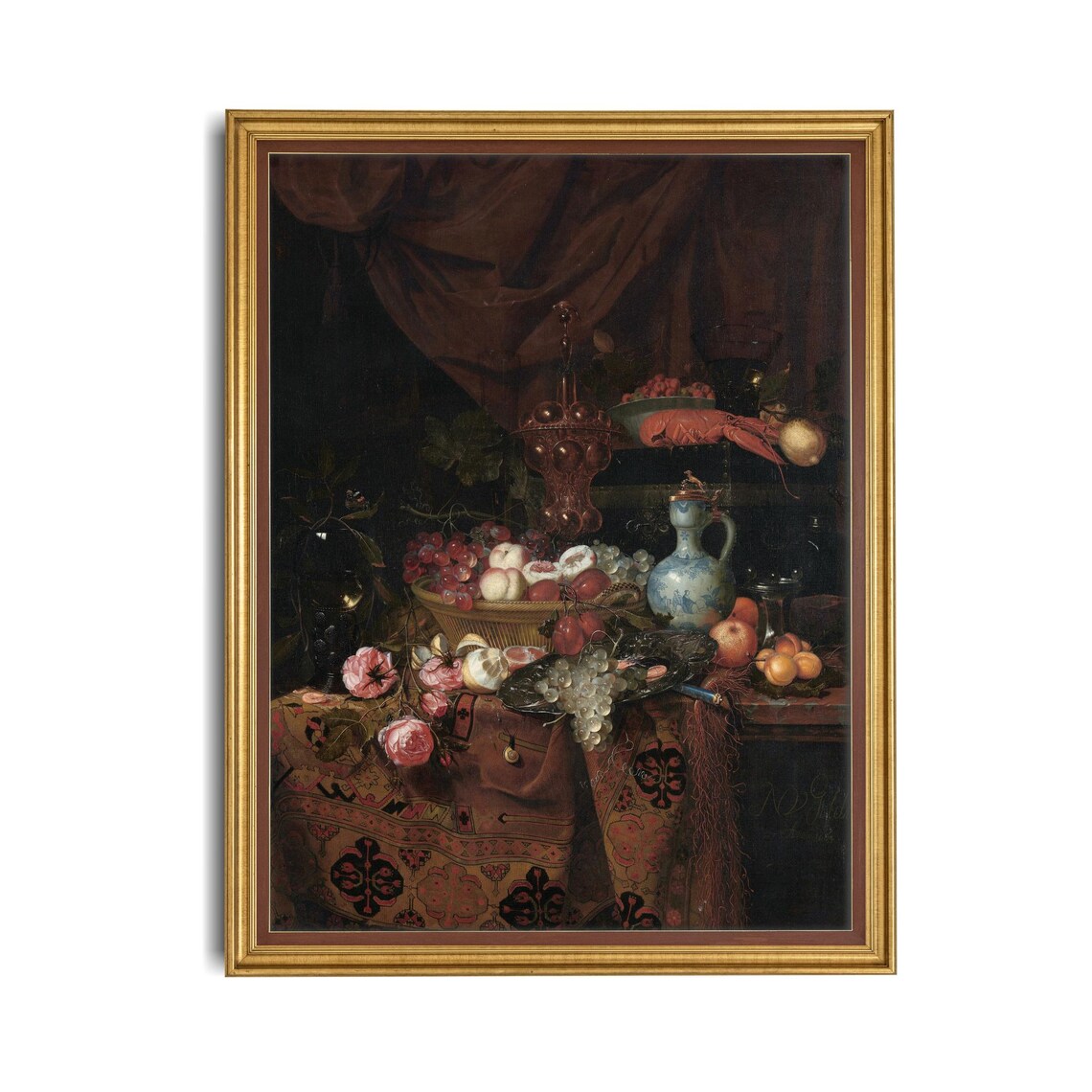Dutch Banquet Still Life with Lobster Fruit and Roses Vintage Poster - Image 4