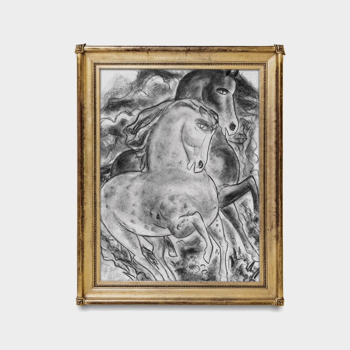 Bold Expressive Charcoal Sketch of Two Rearing Horses Art Poster - Image 4