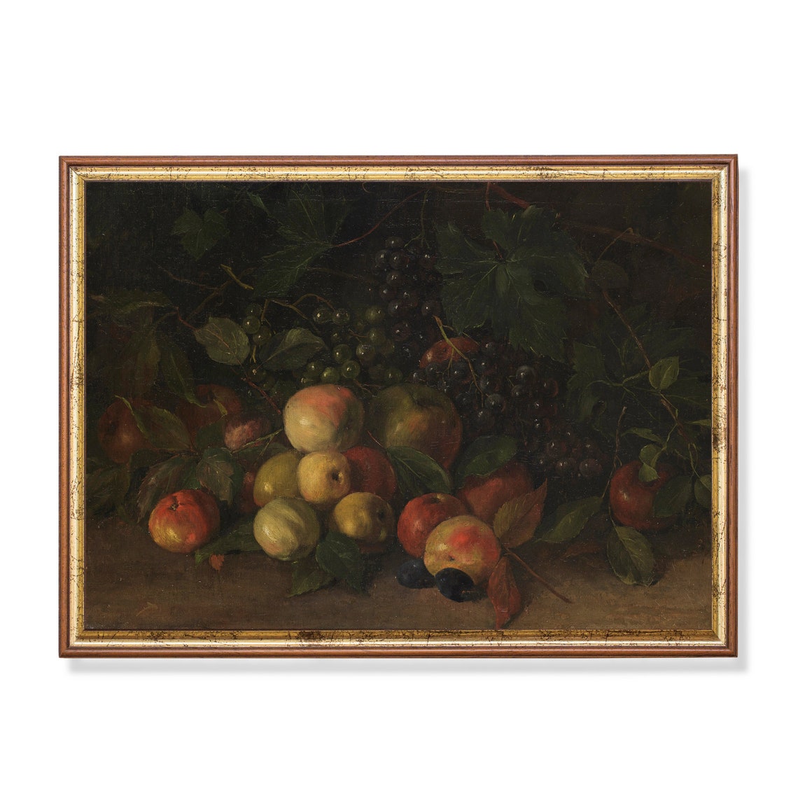 Still Life Apples Grapes Plums Vintage Fruit Painting Poster
