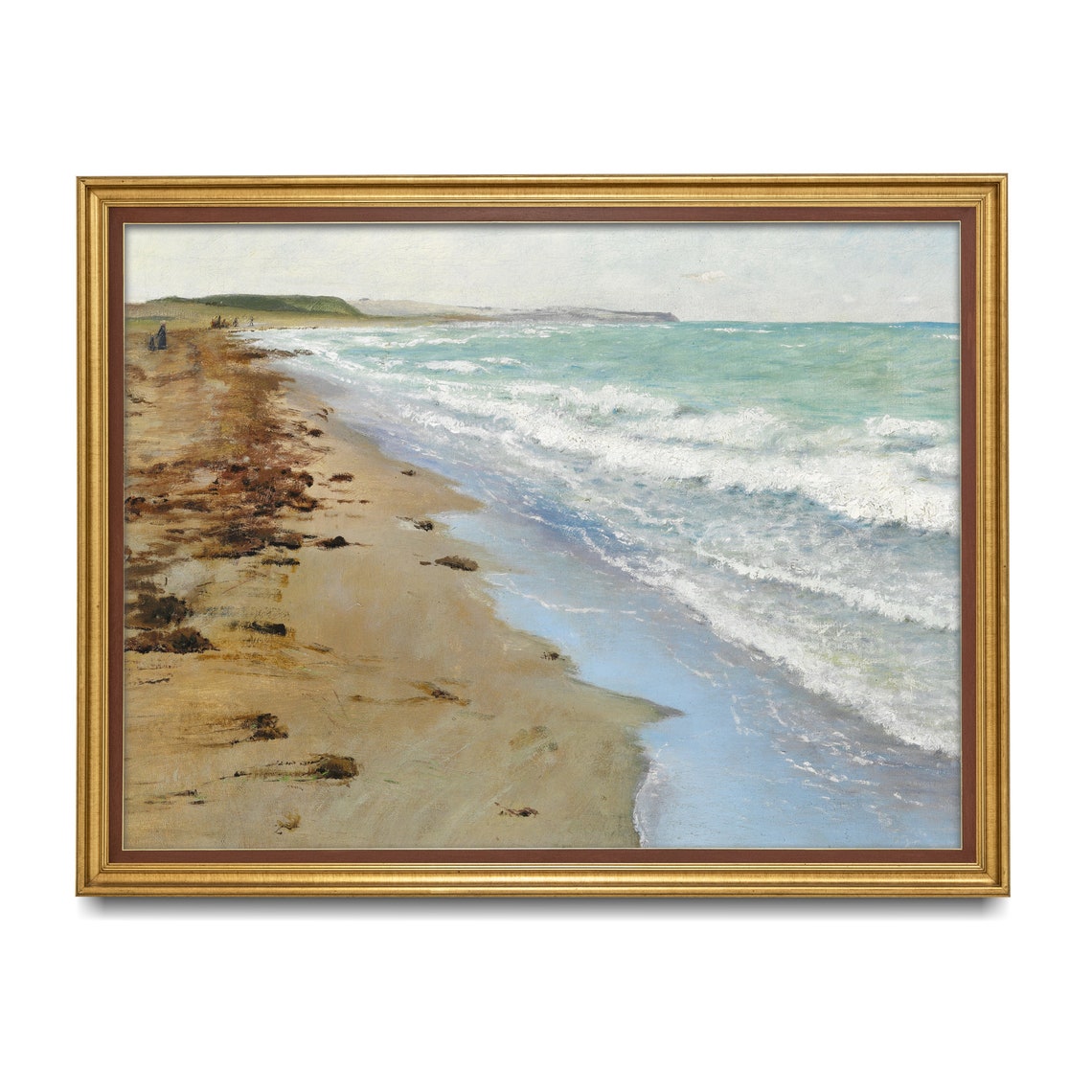 Turquoise Ocean Waves Washing a Sandy Beach Coastal Vintage Poster - Image 2