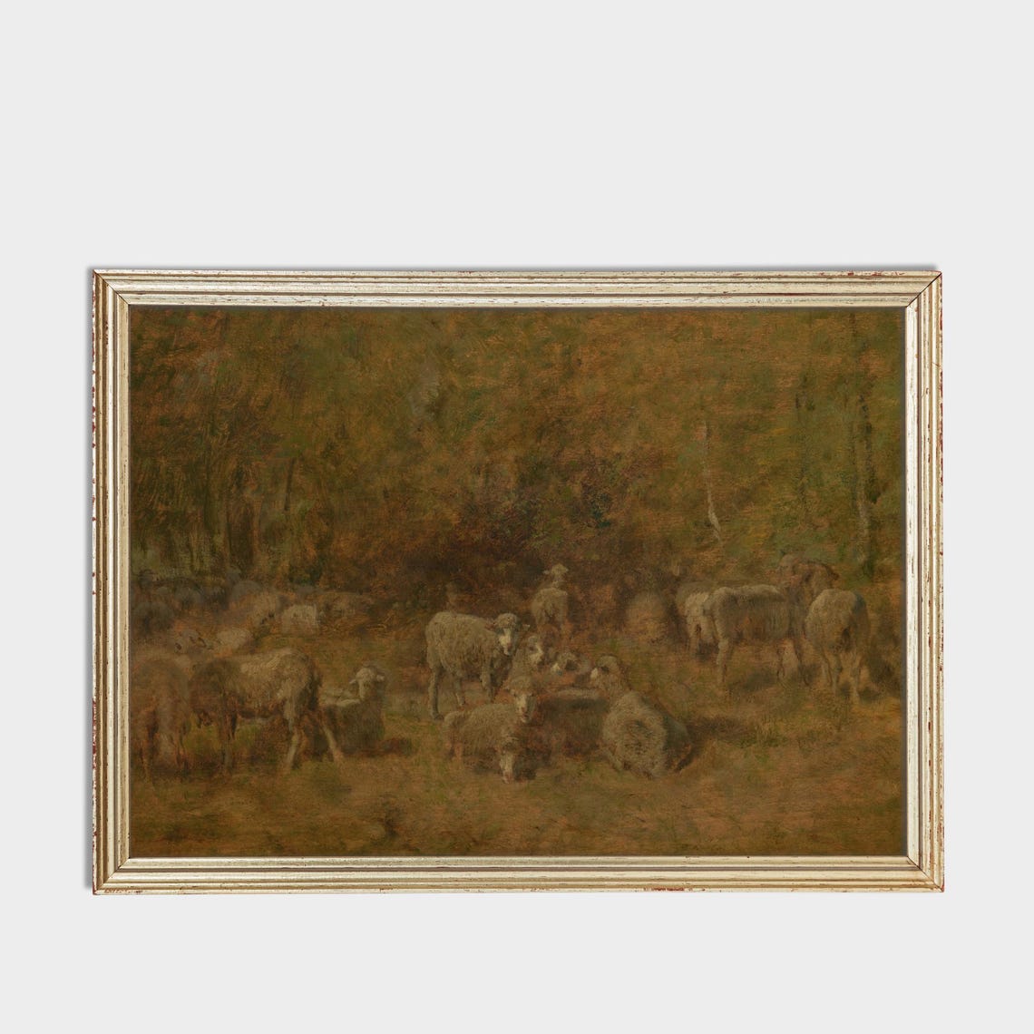 Flock of Sheep Resting in Forest Clearing at Dusk Tonalist Poster - Image 3