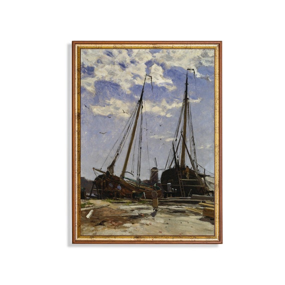 Printed And Shipped Vintage Sailing Ship Painting Antique Coastal Fine Print Rustic Oil Painting Nautical Decor Physical Prints
