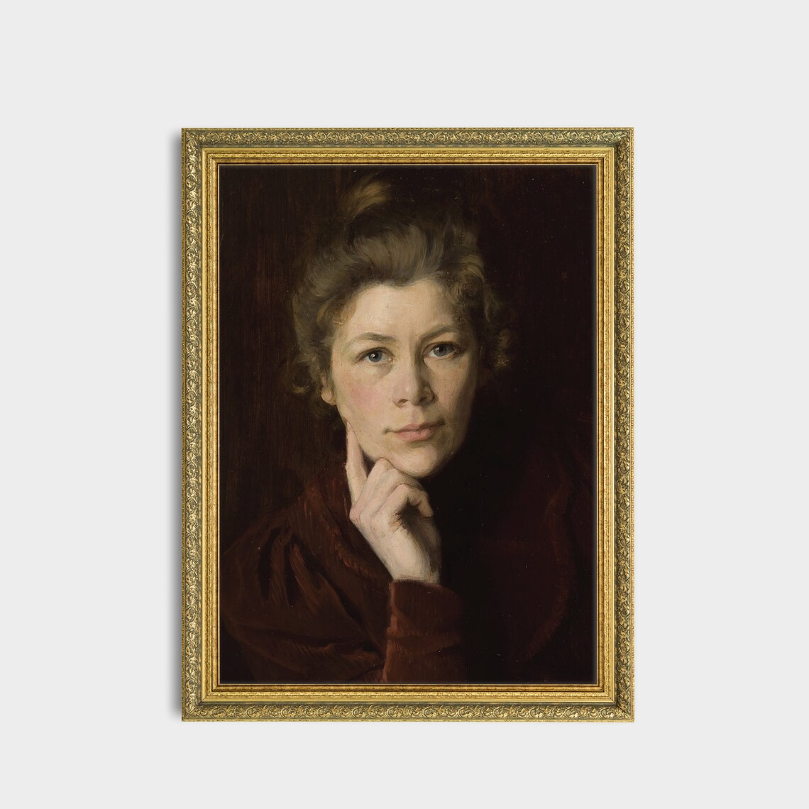 Thoughtful Woman Resting Her Chin on Her Hand Vintage Art Poster - Image 3