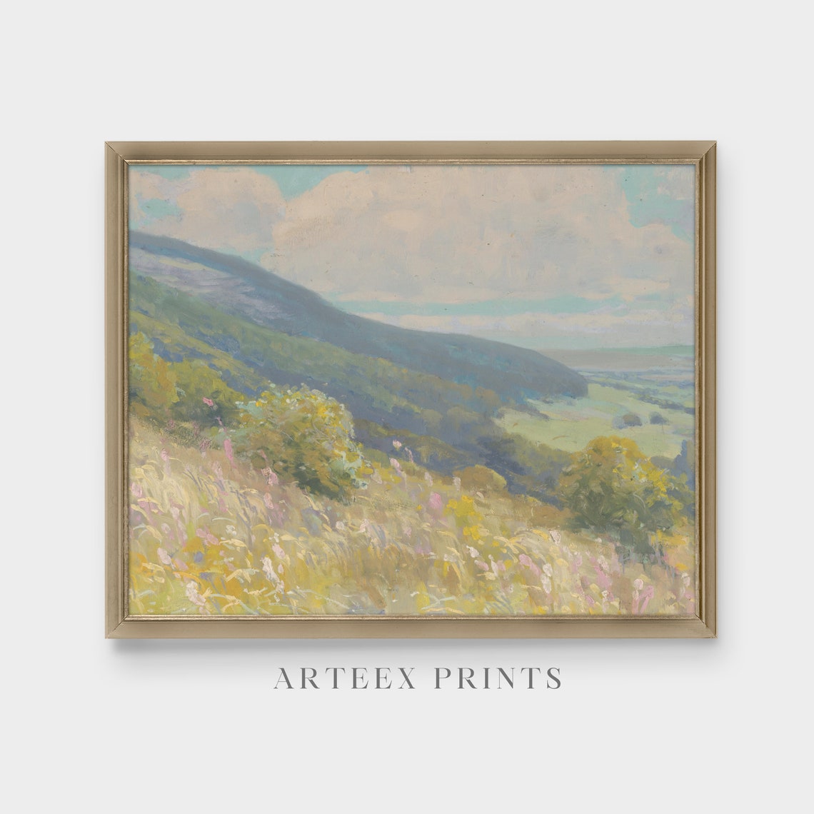 Wildflower Hillside Overlooking Valley Vintage Spring Landscape Poster - Image 4