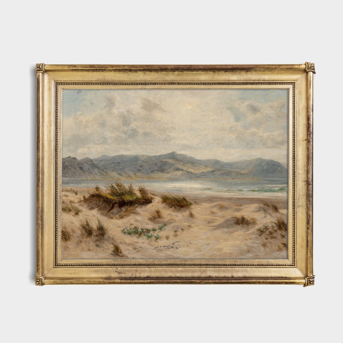 Sandy Dunes And Distant Mountains Vintage Coastal Seascape Poster - Image 2